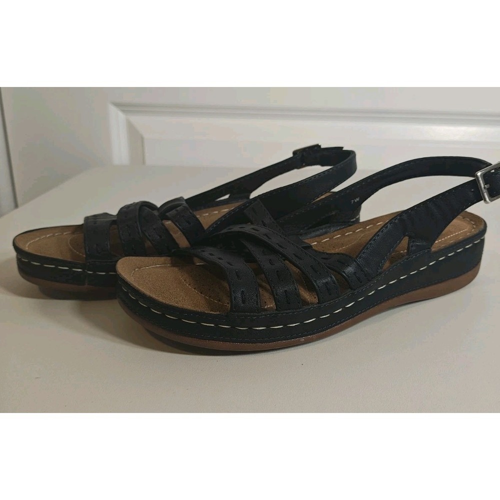 Easy Street Kehlani Women's 7W Black Comfort Ankle Strap Sandals Wide Casual